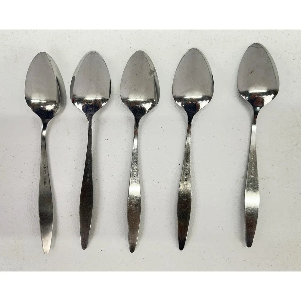 Vintage Towle TWS318 SSC Stainless Japan Oval Soup Spoons Set 5 MCM 7 1/4